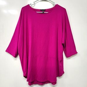 EILEEN FISHER SZ L Stretch Top Tunic Shirttail Hem Scoop Neck Fuchsia Oversized